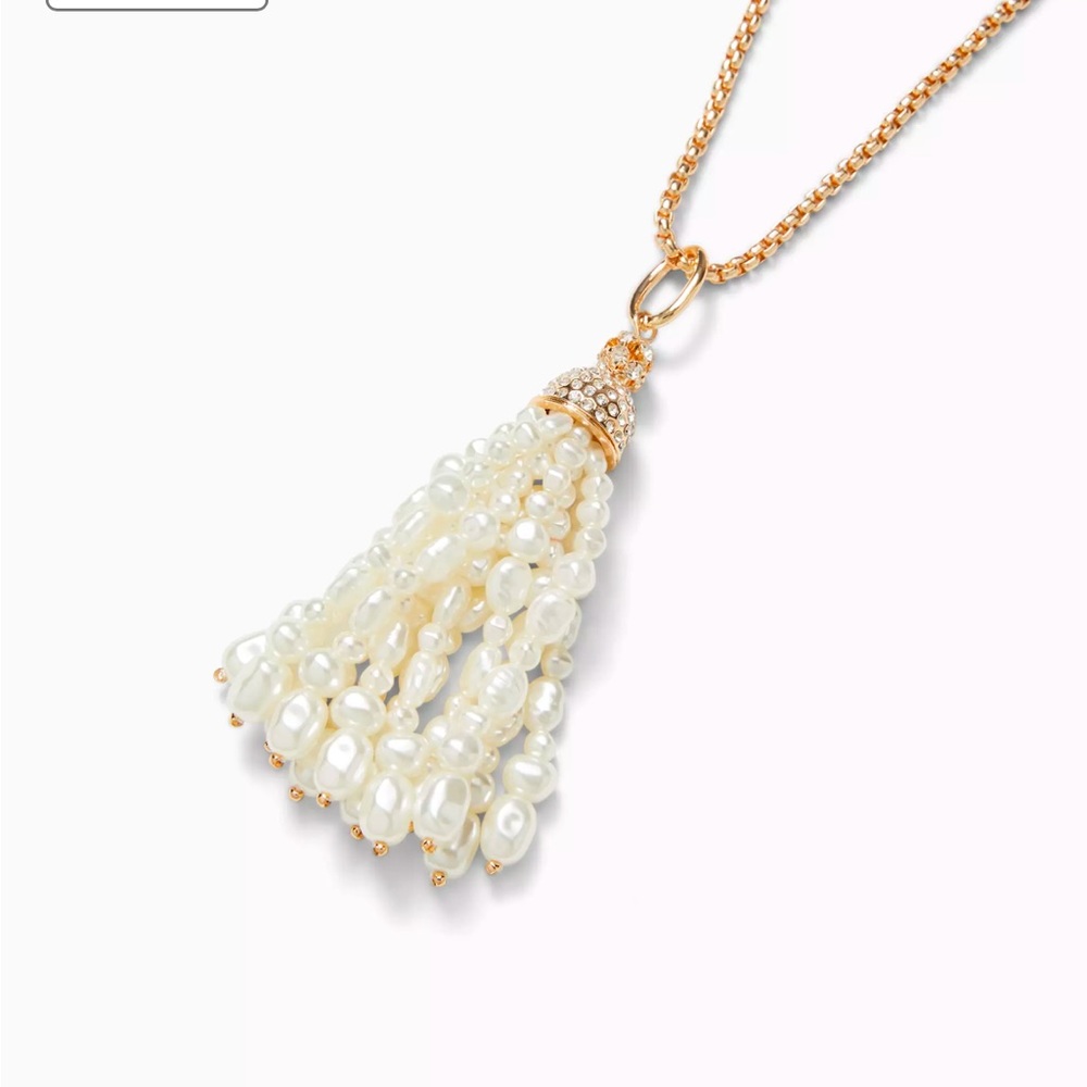 NWT Lilly Pulitzer Shimmer Shells tassel necklace - gold, rhinestones, pearls